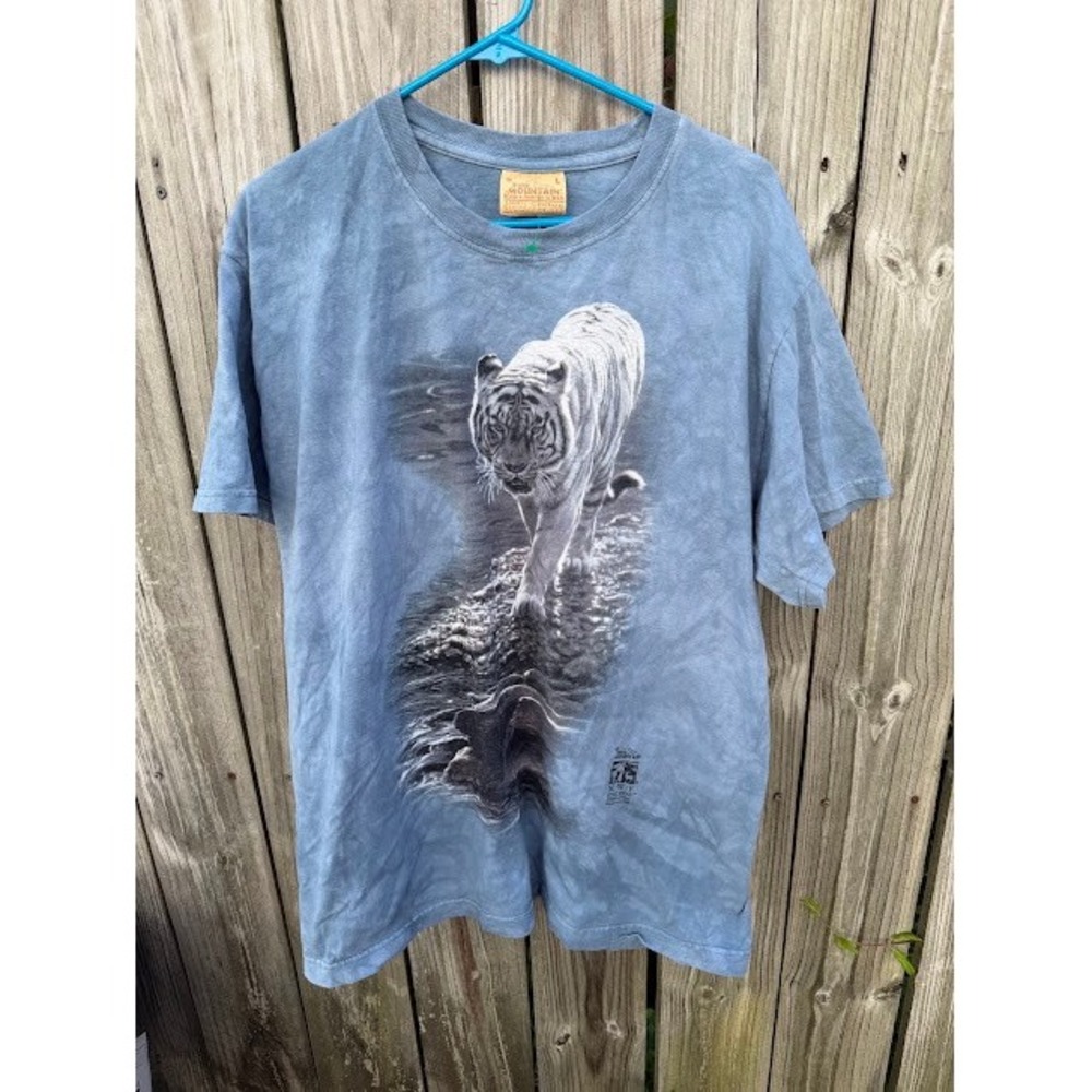 Vintage Gorpcore The Mountain T-Shirt Large Blue White Tiger Graphic Tee Retro